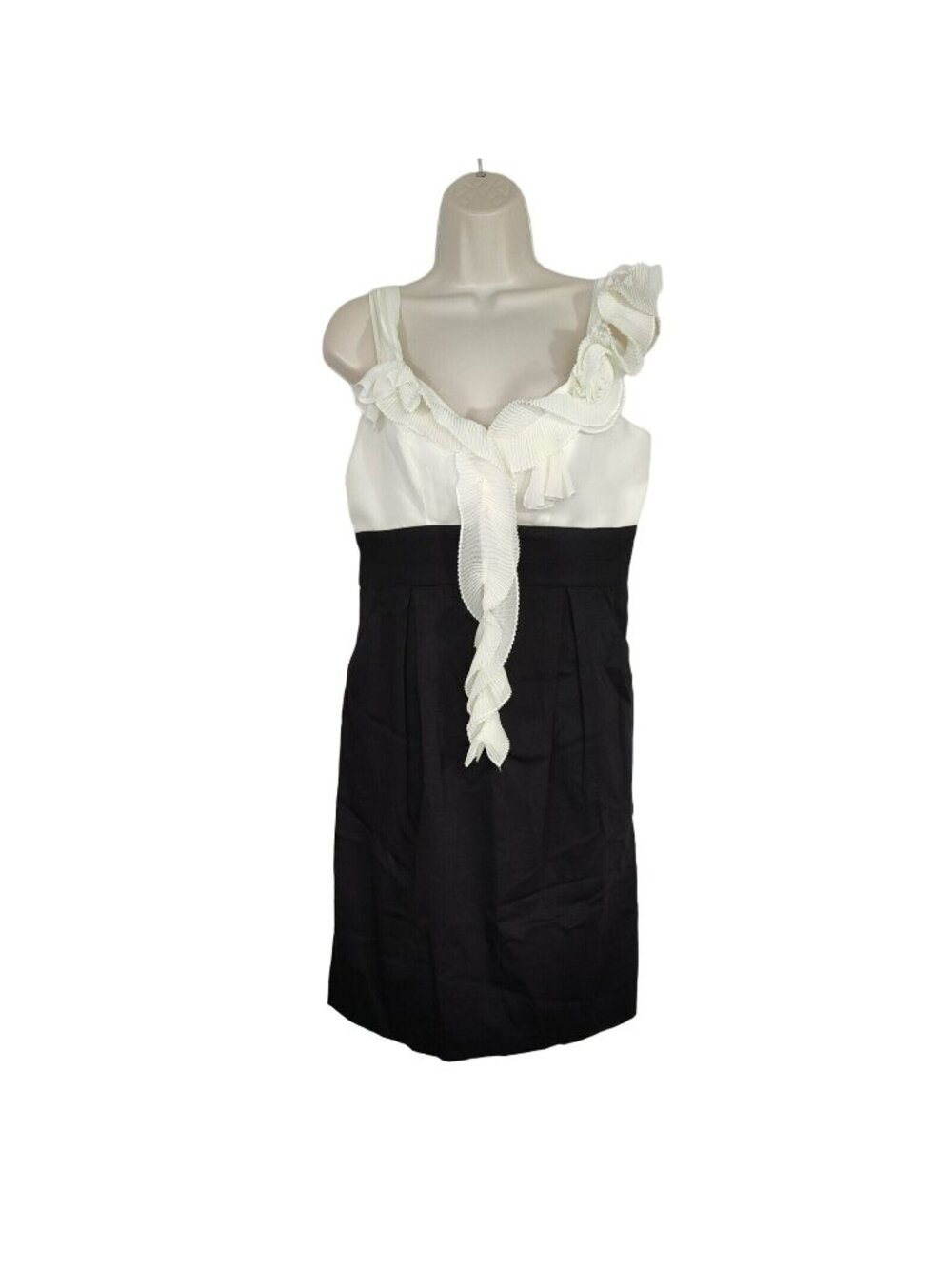 Vintage Sophia Christina Sheath Dress Ruffle Neck Women Size 6 Cream Black
